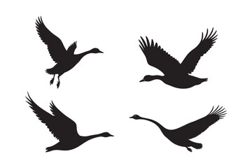 Flying Goose Silhouette Vector Set Wild Bird Clipart in Flight