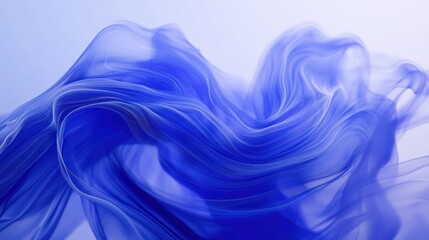 Blue fabric waves, flowing, studio, light background, design