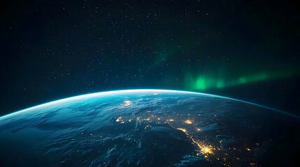 Fototapeta premium Earth From Space With Aurora Lights
