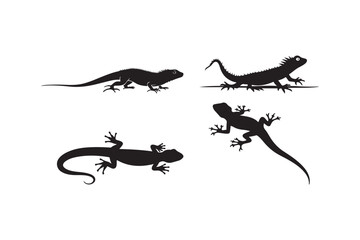 Naklejka premium Lizard Silhouette Vector Set Gecko Iguana Reptile Clipart Collection 