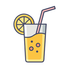 Refreshing Juice with Lemon and Straw Icon Design