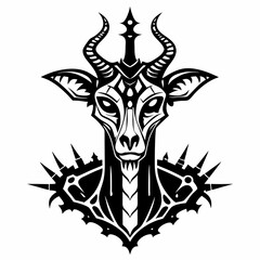 Intricate Tribal Goat Head Bold Monochrome Animal Tattoo Design