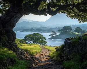 Serene Coastal Path Nature Scene