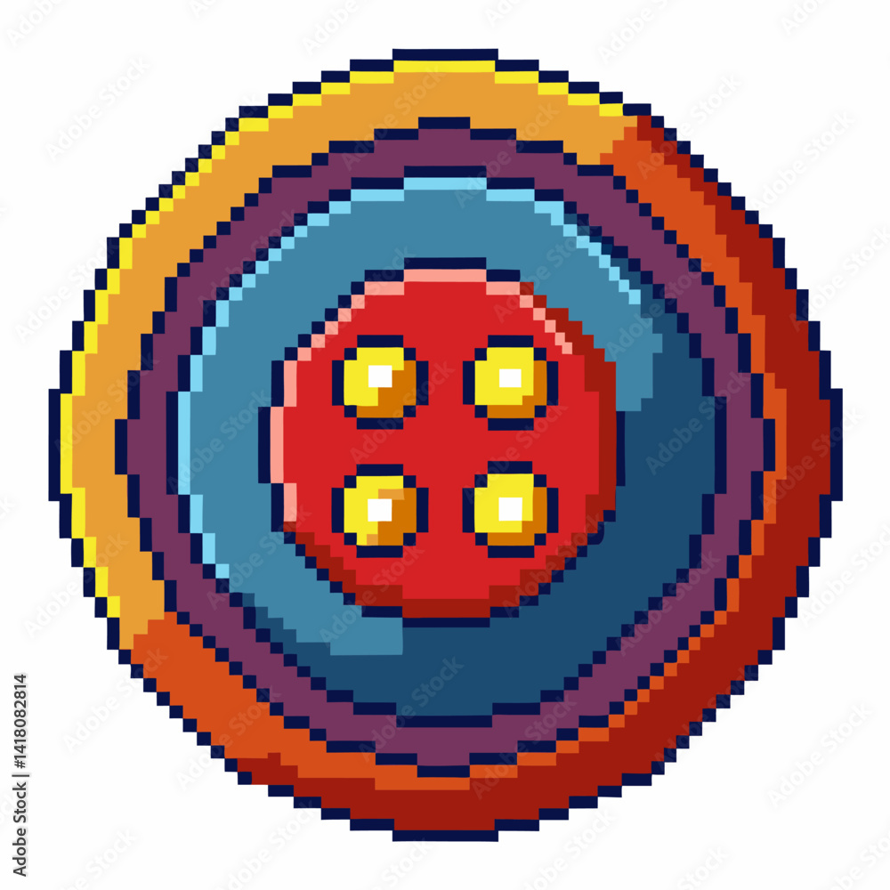 Aufkleber colorful pixel art button design in retro 8 bit style