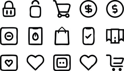 Online Store Icon Set for Ecommerce and App Design. Ecommerce Icons for Web and Mobile Interfaces. Shopping and Retail Icon Pack for Online Business. Clean Outline Icons for Online Store and Checkout 