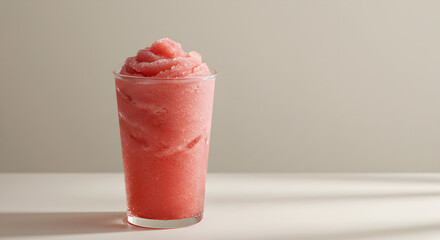 Refreshing Watermelon Slush In A Glass On Neutral Background Ready To Enjoy