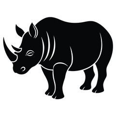 rhinoceros silhouette line art vector illustration with a white background