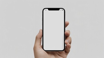 A modern device with a minimalist design, a sleek black frame, and a realistic hand pose is used in a close-up product presentation.
