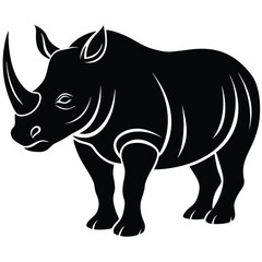 rhinoceros silhouette line art vector illustration with a white background