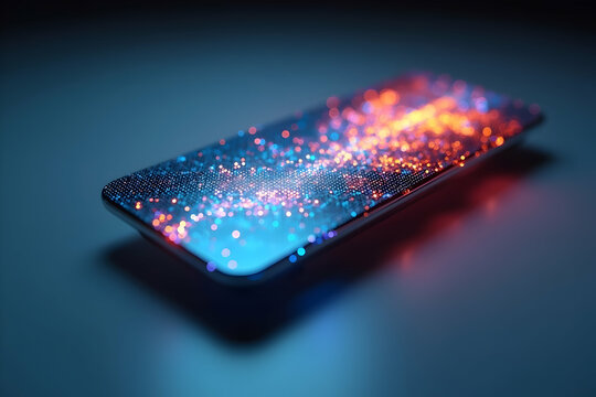 Sleek modern digital device showcasing intricate glowing particle patterns, symbolizing advanced technology and futuristic connectivity for various applications - Powered by Adobe