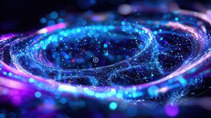 Neon Digital Data Wave Background with Glowing Particles 3D Render