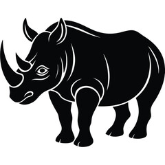 rhinoceros silhouette line art vector illustration with a white background