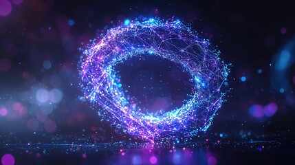 Abstract Neon Particle Swirl Torus with Digital Network Mesh 3D