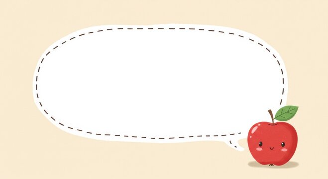 Cute apple character with blank speech bubble on cream background  