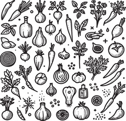 Organic Vegetable Vector Set &ndash; Fresh & Healthy Food Illustrations.