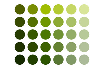 Green tone palette. Circle shape gradient. Nature inspired pigment. Vector swatch chart.
