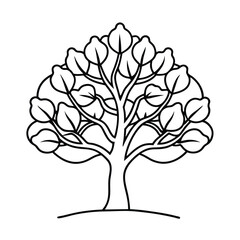 Obraz premium Minimalist tree illustration with leaves line art for coloring books and creative designs