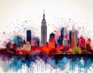 City Skyline in Abstract Watercolor – Works for many cities: NY, London, Tokyo