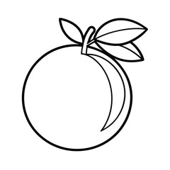 Simple black and white outline of an orange with leaves ready to be colored