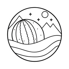 Minimalist cactus mountain landscape design black and white illustration vector suitable for logo design and apparel