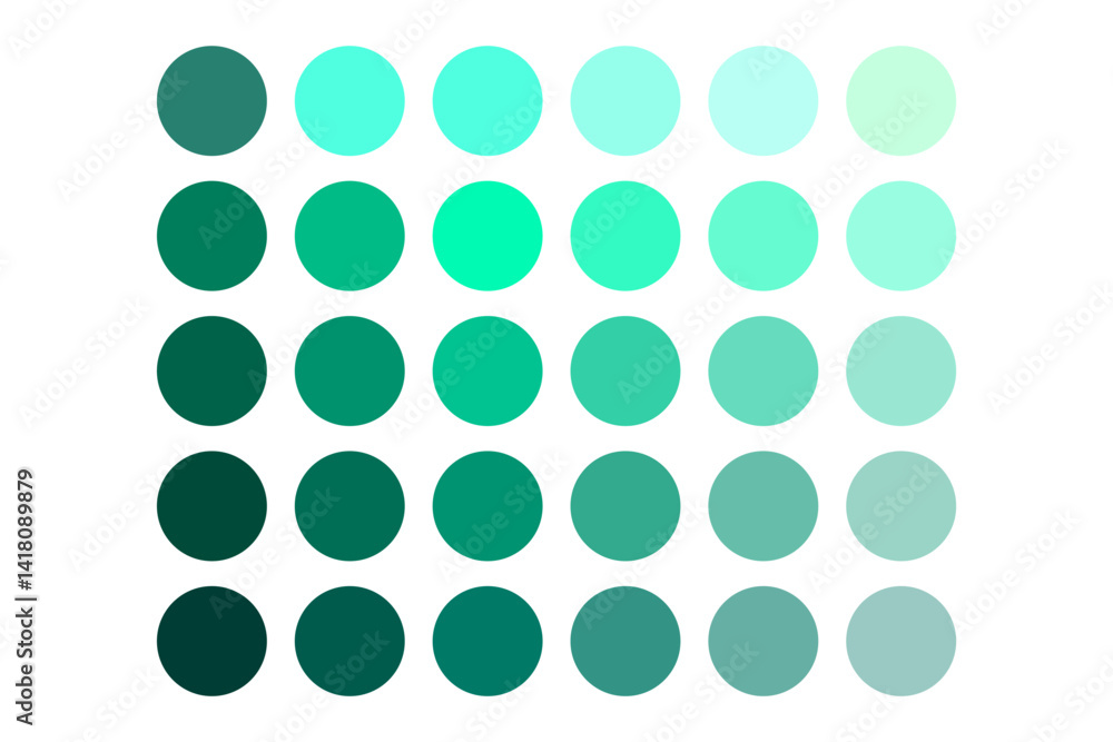 Poster green circle palette. dot gradient layout. round color swatches. vector hue pattern.