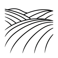 Minimalist contour illustration of rolling hills or terraced fields in black and white