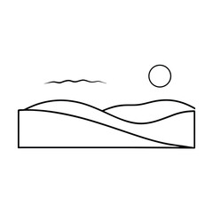 Minimalist landscape outline with hills water and sun abstract vector illustration
