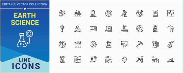Earth Science modern icon set. Pack of mining, geological, ground and more. Geology icon set. Minimal icons collection. Editable vector.