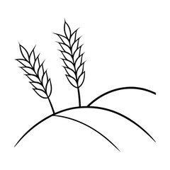 Wheat field illustration in minimalist style black outline drawing agriculture and farming concept