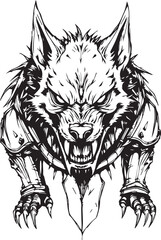 Werewolf in armour. Hand drawn vector illustration