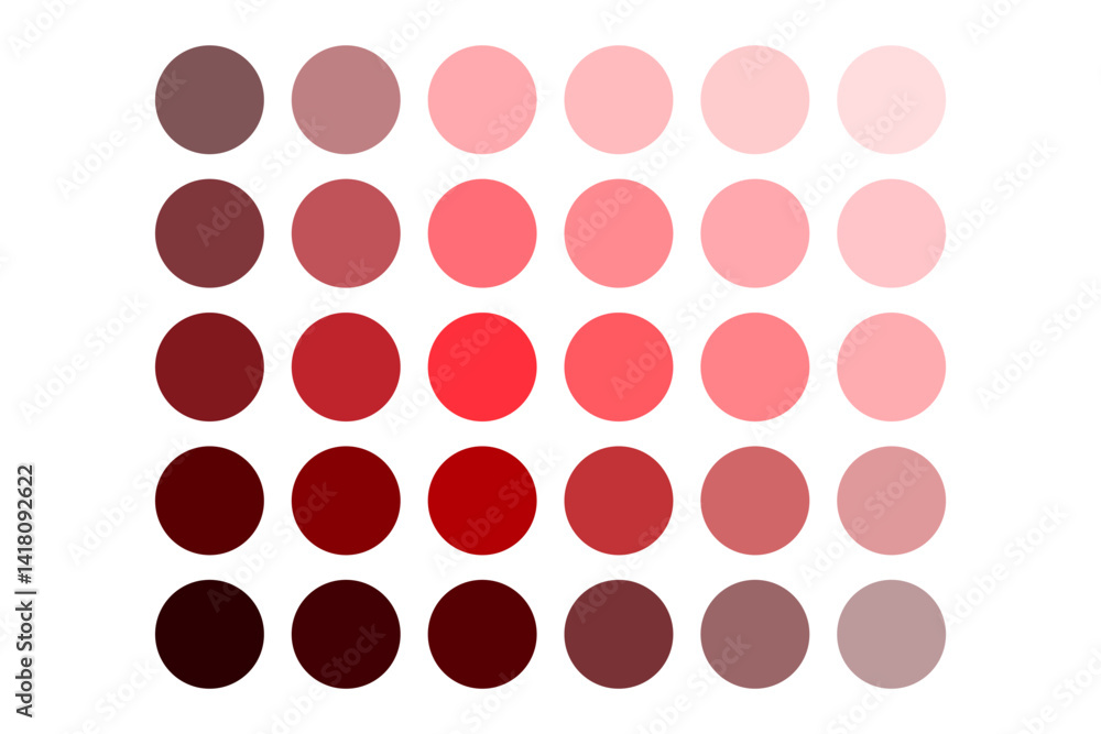Poster circle color swatch. red tone palette. round gradient scheme. vector dot layout.