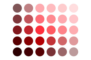 Circle color swatch. Red tone palette. Round gradient scheme. Vector dot layout.