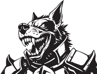 Werewolf in armour. Hand drawn vector illustration