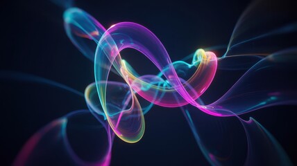 A dynamic abstract digital artwork depicting flowing, intertwined lightwaves resembling a 3D sculpture made of pure aurora gradient mesh