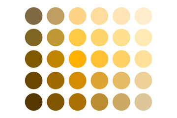 Yellow circle palette. Golden tone vector. Gradient dot swatches. Warm color layout.