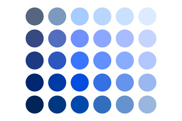 Circle color palette. Blue tone gradient. Round swatch grid. Vector dot layout.