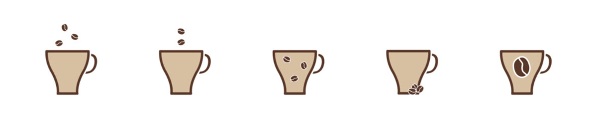 Vector Coffee Icon Set. Simple coffee icons. Minimalist. Graphic icon beverage with beans. White background. Cup coffee in vector design style