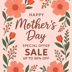 Mother's Day Card. Mother's Day Sale. Card with Flowers