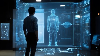 A high-tech holographic mockup studio, designers placing virtual objects into real-world environments, ultra-HD 