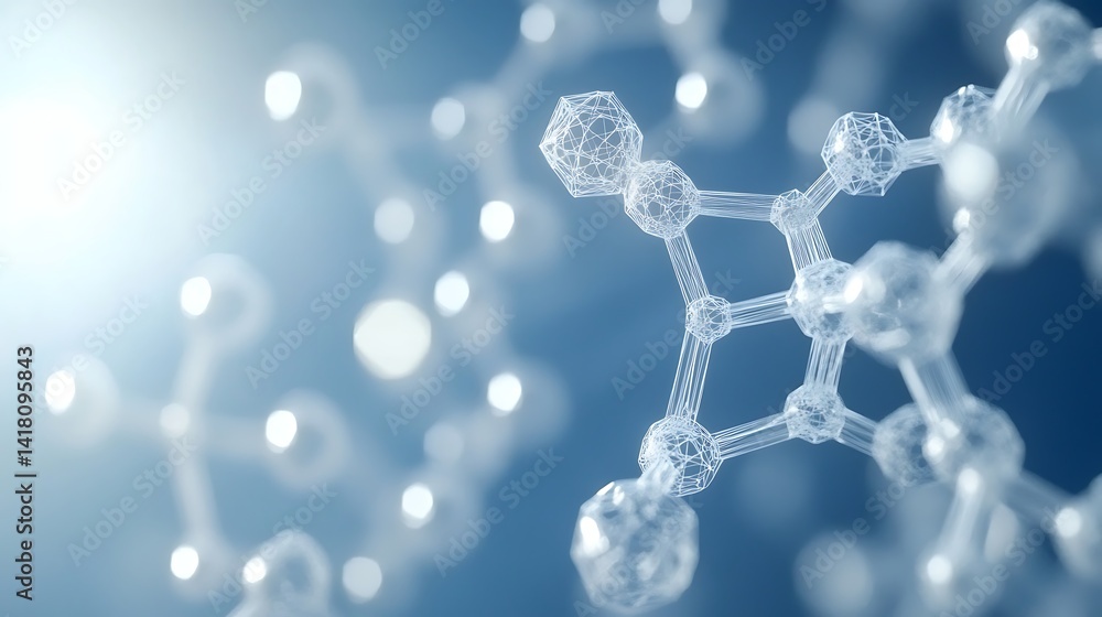 Aufkleber glowing blue molecular structure in 3d rendering