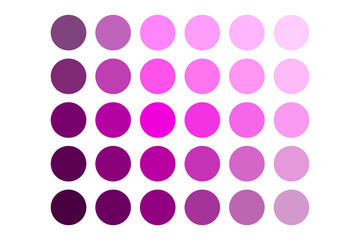 Pink tone palette. Circle gradient dots. Bright magenta shades. Vector color swatches.