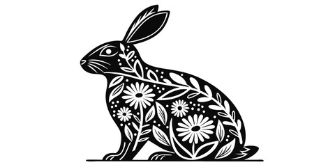Floral Pattern Rabbit Silhouette Vector Image Graphic Art Illustration of Easter