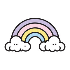 Cute Pastel Rainbow with Fluffy Clouds – Whimsical Kids Illustratio