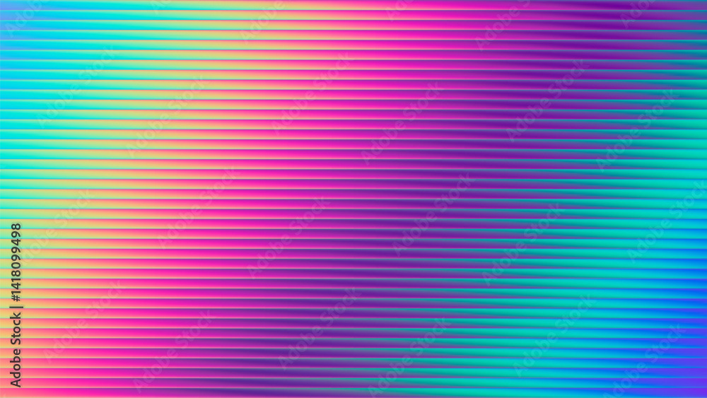 Poster neon ribbed fractal glass texture with vibrant wavy gradient and bright smooth fluted horizontal lin