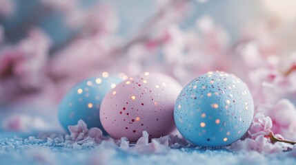 Colorful eggs in meadow