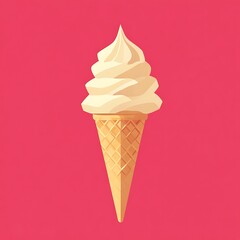 A Delicious Vanilla Ice Cream Cone Against A Crimson Background