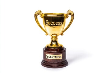A gold trophy with the word 'Success' engraved on it, symbolizing achievement and victory.