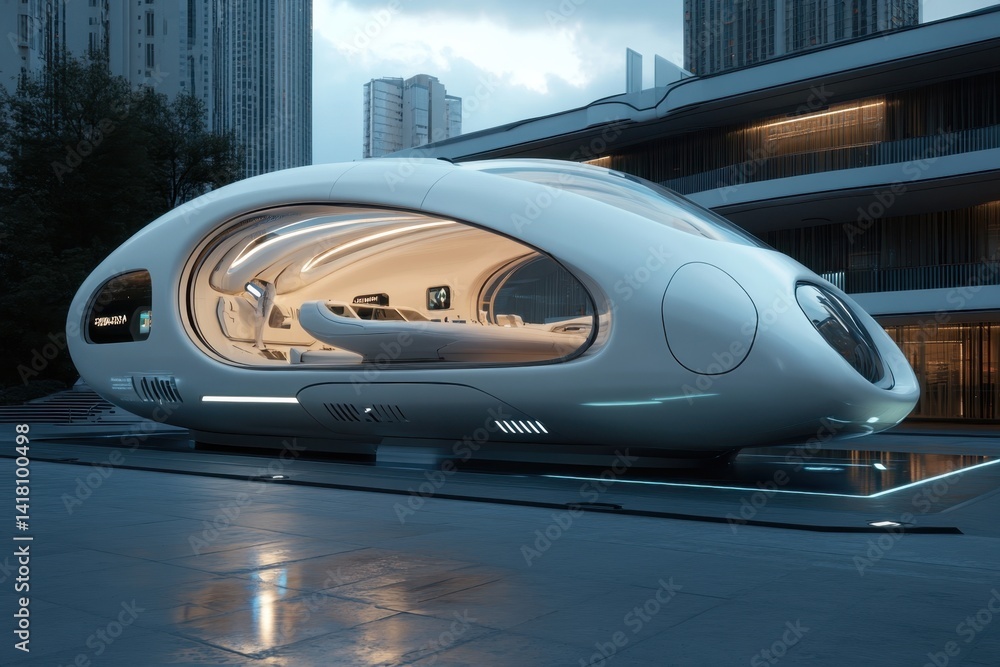 Aufkleber futuristic structure in an urban setting showcasing modern architecture at twilight