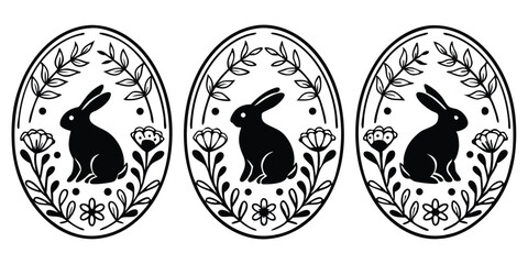 Fototapeta premium Cute Easter Bunny Eggs Vector Image Graphic Art Illustration with Floral Design