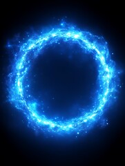 Obraz premium A bright blue glowing circular energy field against the darkness